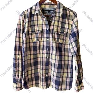 Tommy Hilfiger Shirt Womens Medium Purple Plaid Long Sleeve Button Front Shirt